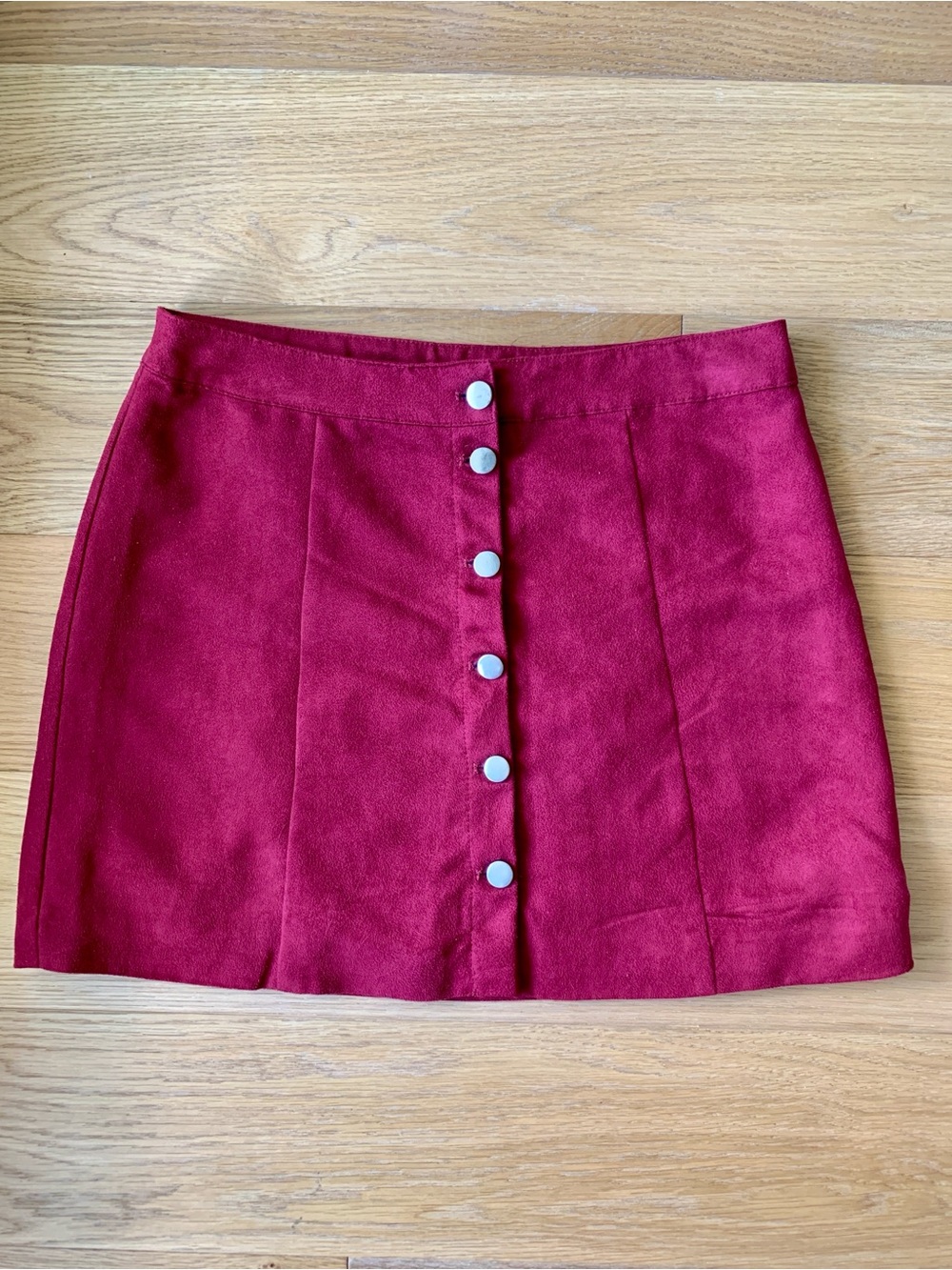 H&M Burgundy Button-Front Mini Skirt